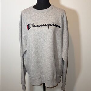 Champion Light Gray Crewneck Sweatshirt with Script Logo